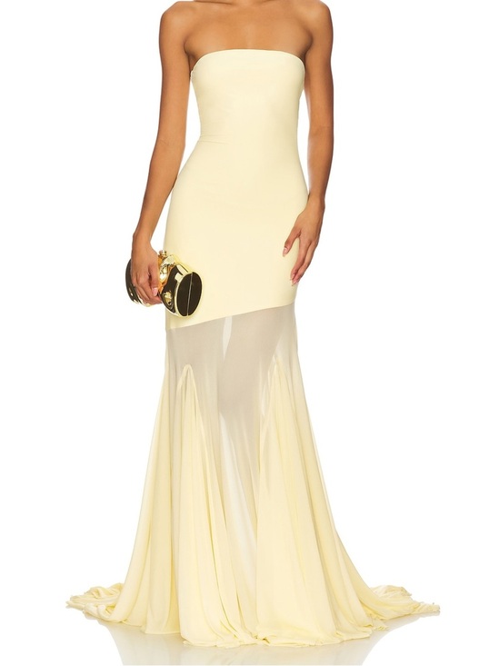 Deme By Gabriella Dresses & Skirts - NWT Deme By Gabriella Dahlia Butter Yellow Strapless Sheer Mermaid Maxi Gown XS